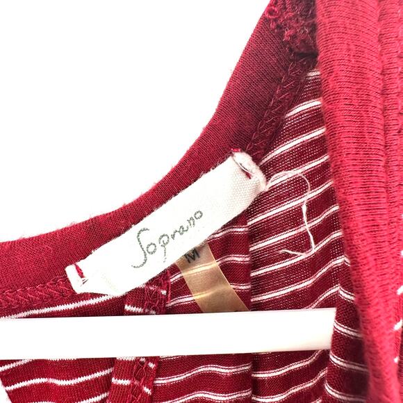 Soprano Size Medium Dress Red White Stripe Cold‎ Shoulder Sleeve Midi Sheath - Picture 4 of 4
